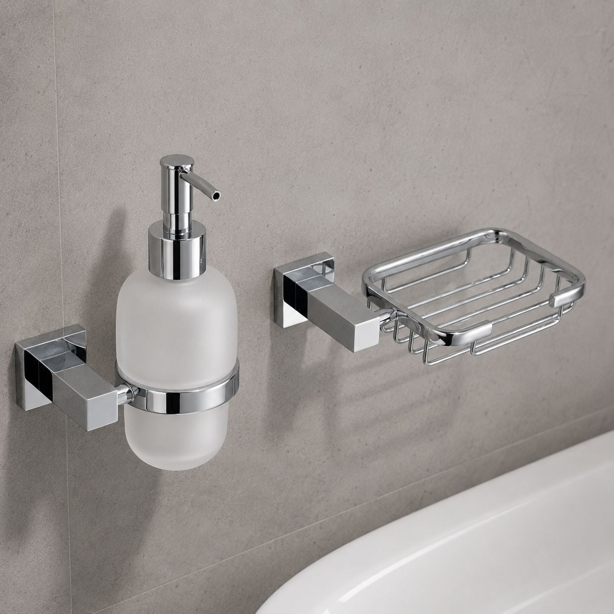 Matt black wall-mounted soap dispenser in modern bathroom — Bathroom Republic UK