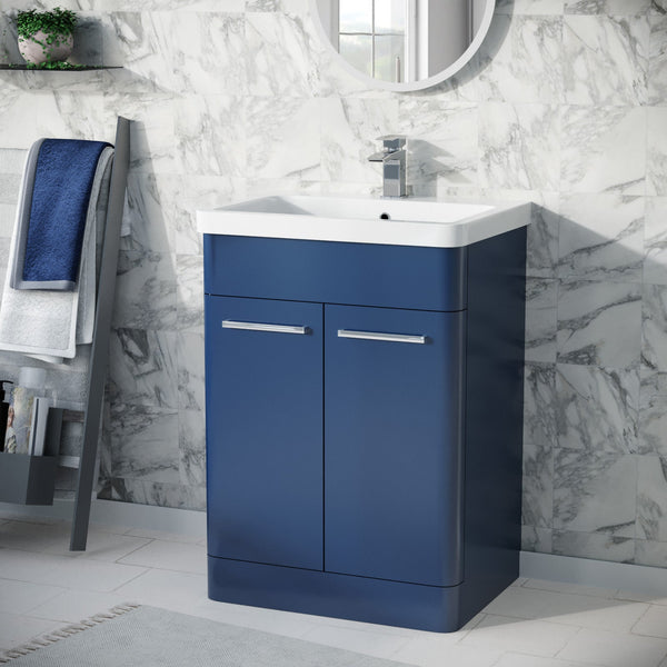 White Hung Bathroom Vanity Unit, modern design with long chrome handle. 1 drawer Unit.