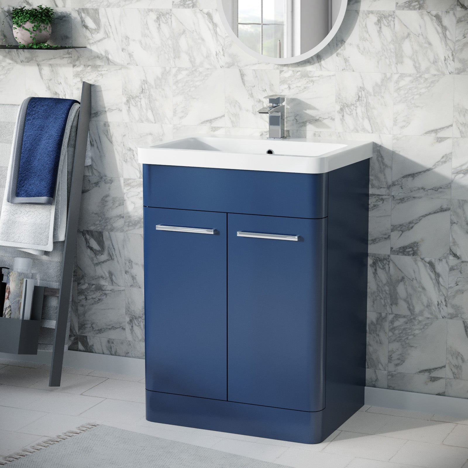 White Hung Bathroom Vanity Unit, modern design with long chrome handle. 1 drawer Unit.