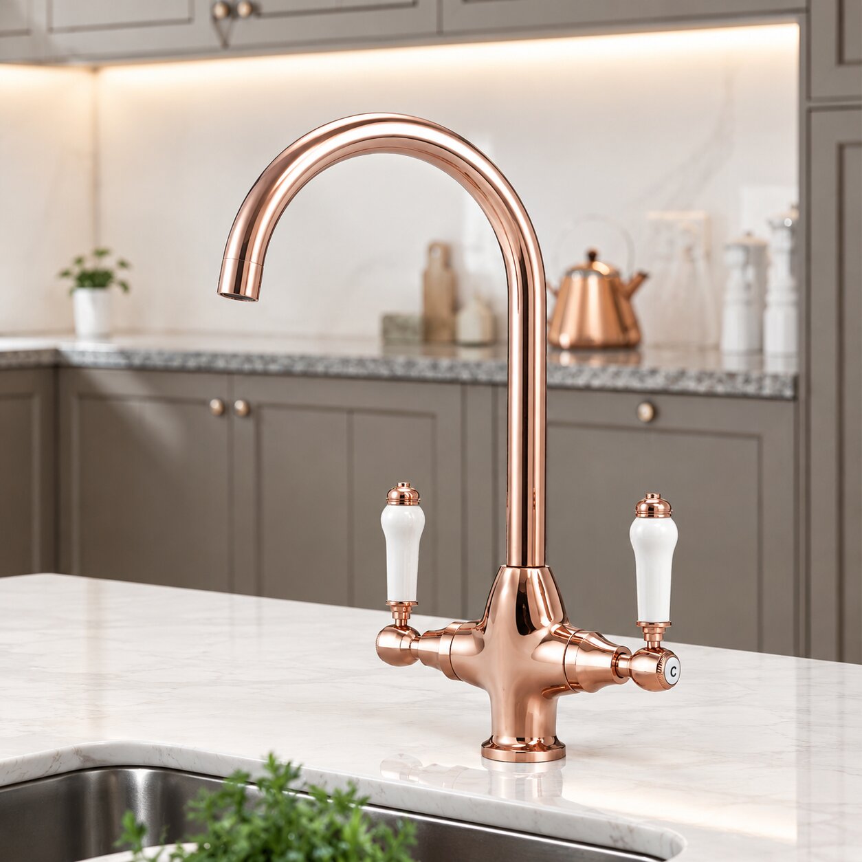 Chrome single lever kitchen mixer tap on a kitchen sink — Bathroom Republic UK