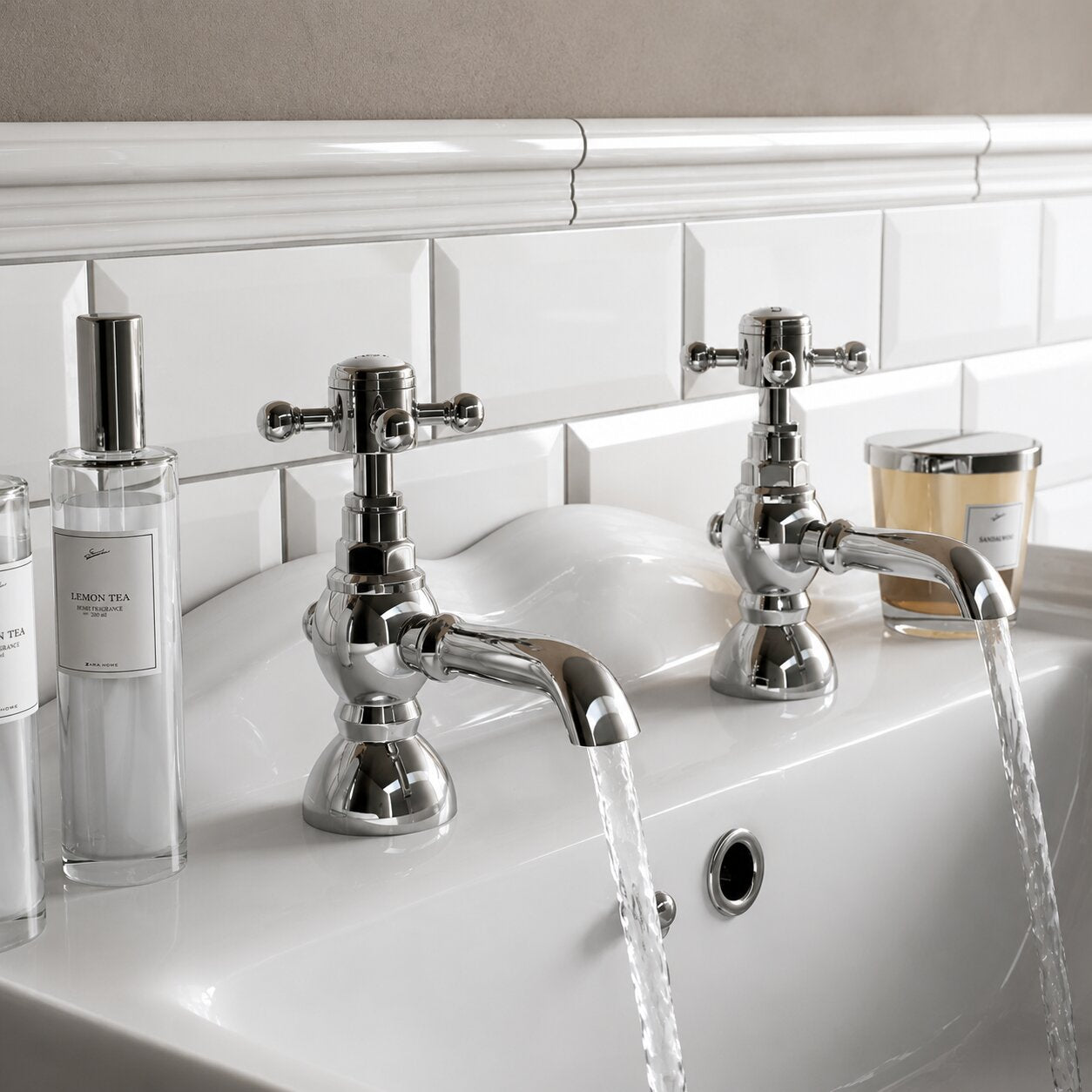 Chrome twin pillar basin taps with crosshead handles — Bathroom Republic UK