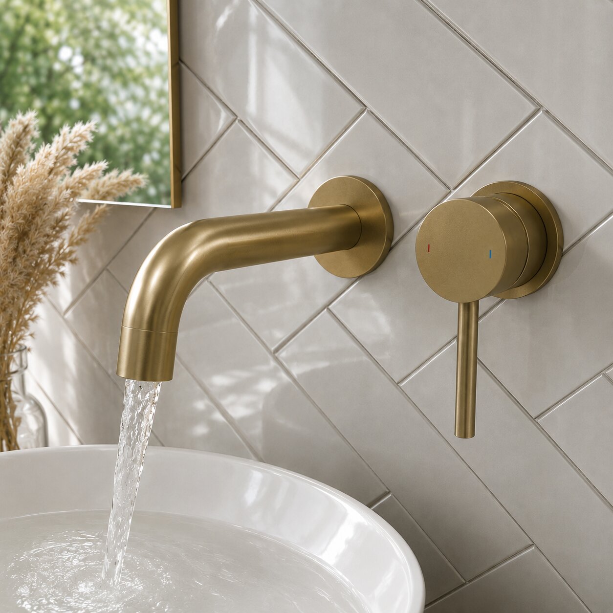 Brushed brass mono basin mixer tap on a white basin — Bathroom Republic UK