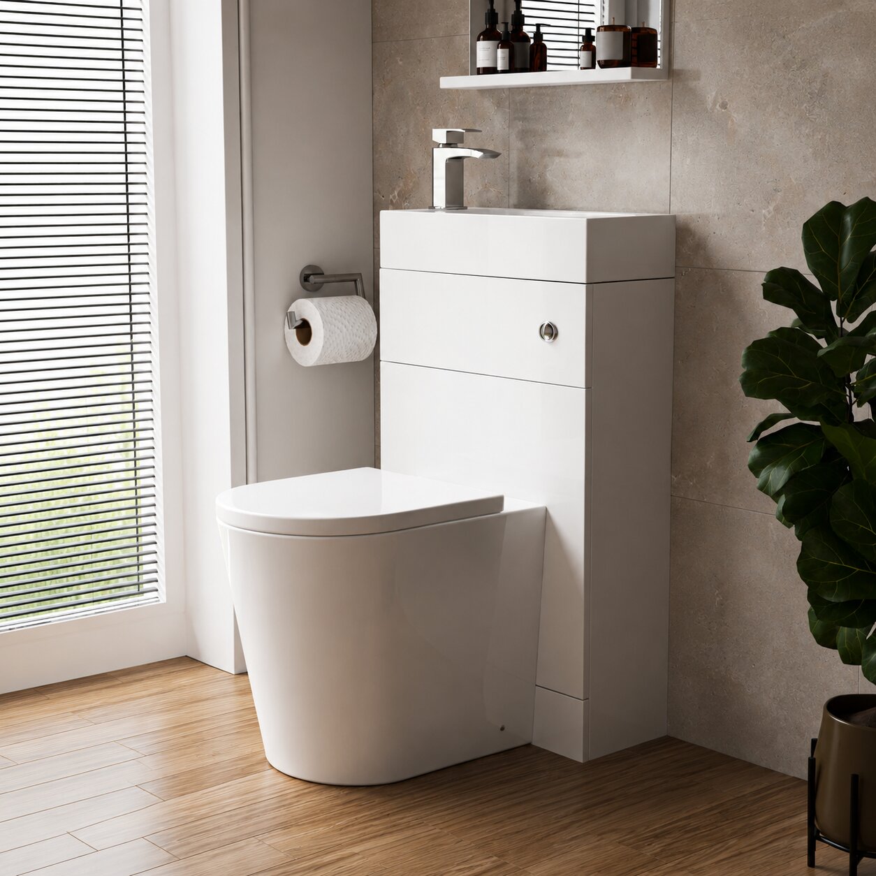 Modern 2-in-1 toilet with integrated basin for cloakrooms and small bathrooms at Bathroom Republic UK