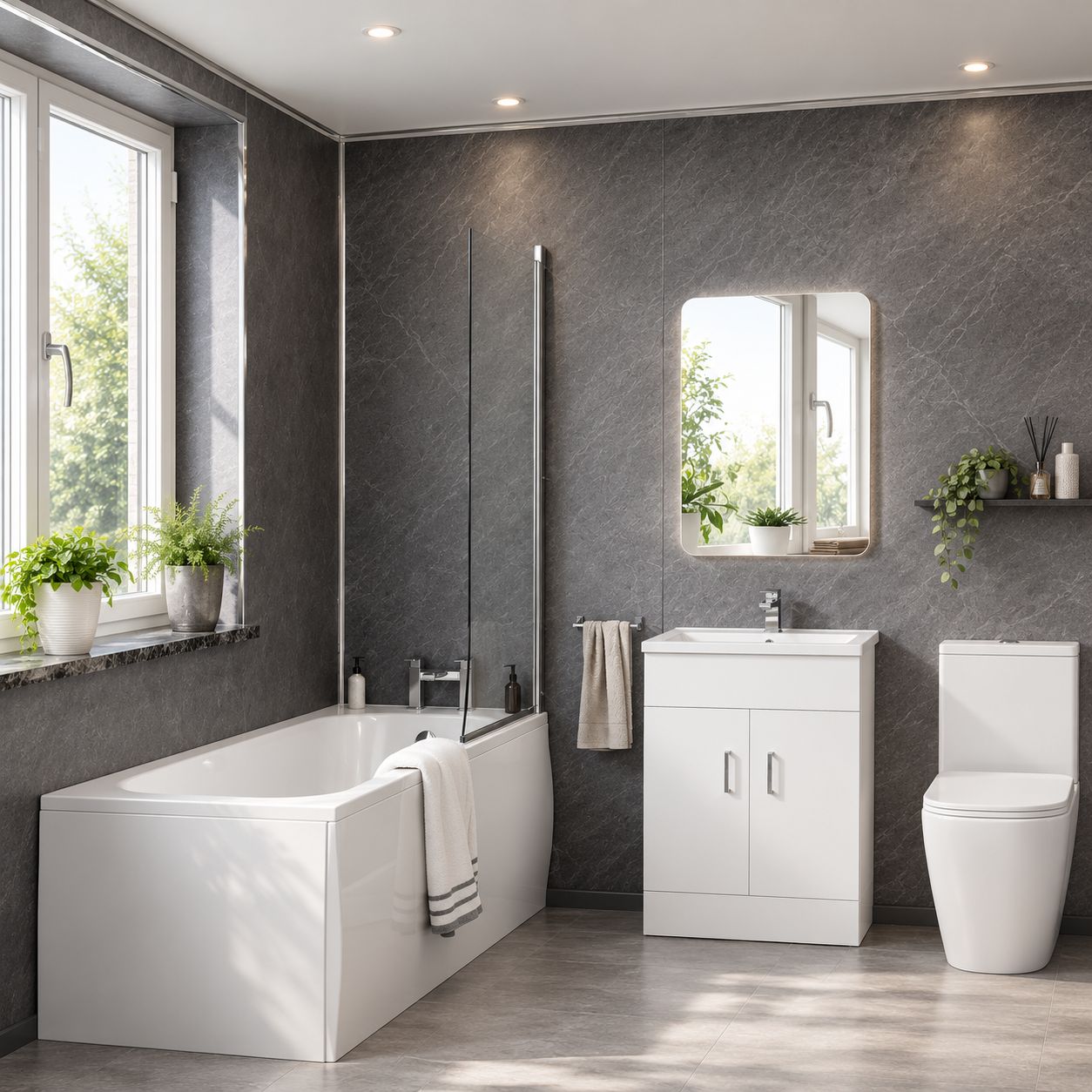White marble-effect PVC cladding panels for bathroom walls — Bathroom Republic UK