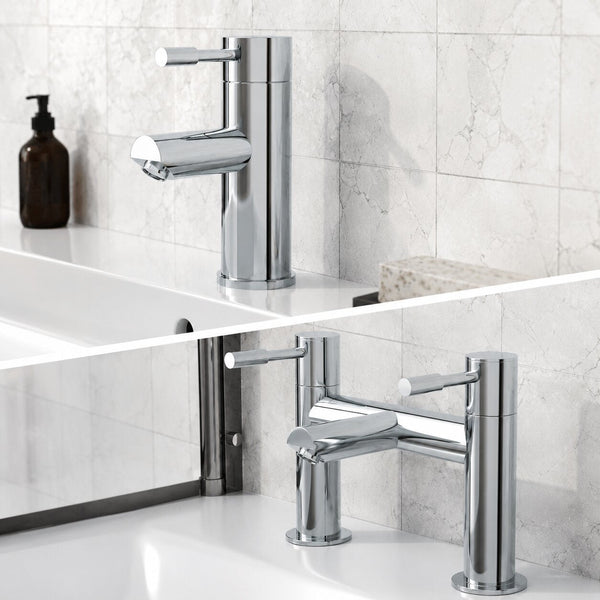Chrome bath and basin tap set on a white bath and basin — Bathroom Republic UK