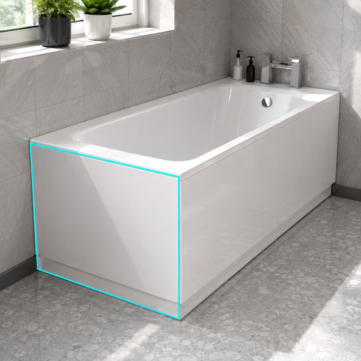 White acrylic bath end panel closing the short end of an alcove bath — Bathroom Republic UK