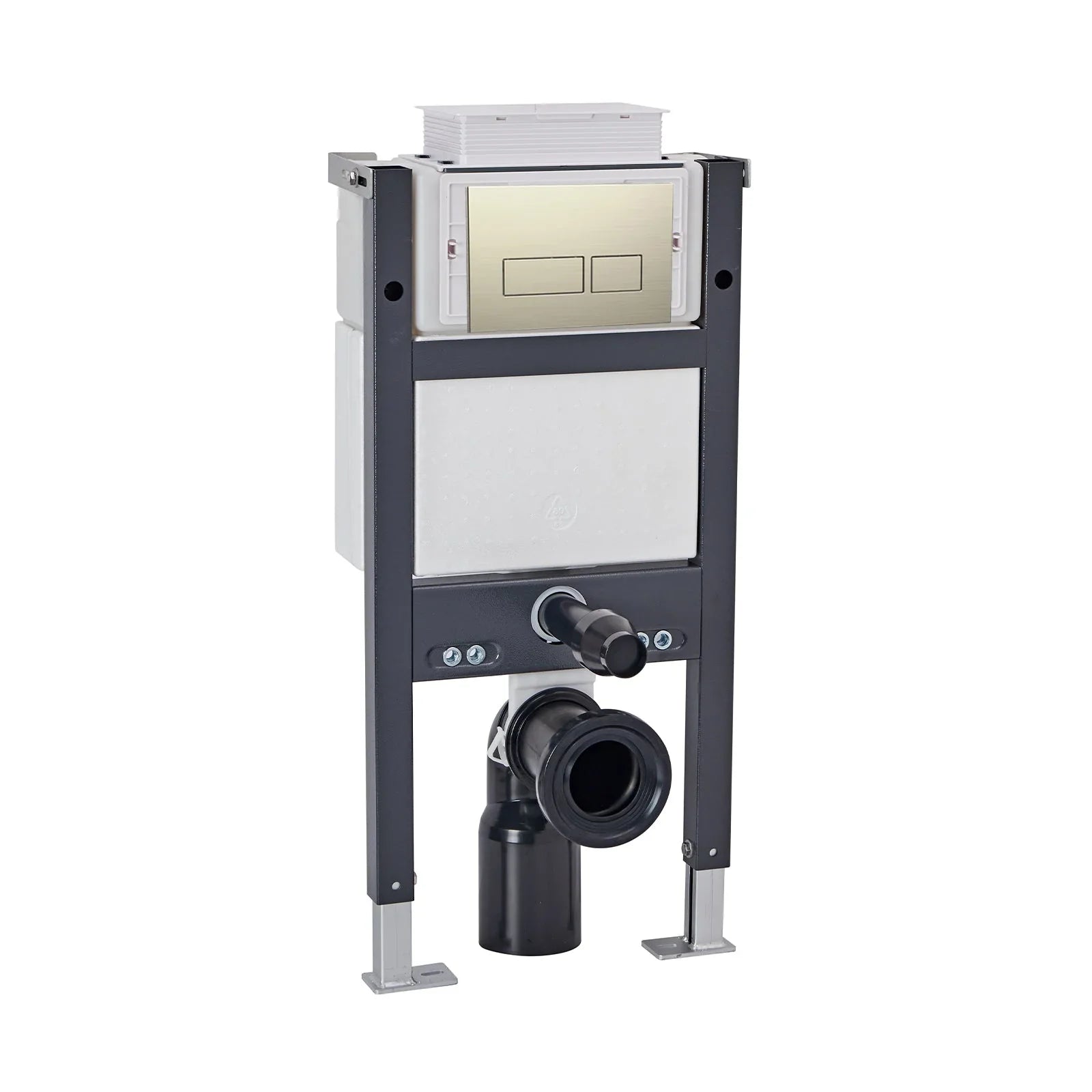 Steel wall-hung WC frame with concealed cistern unit and brushed brass flush plate — Bathroom Republic UK
