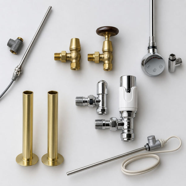 Chrome manual radiator valves, pipe covers and rosettes — Bathroom Republic UK