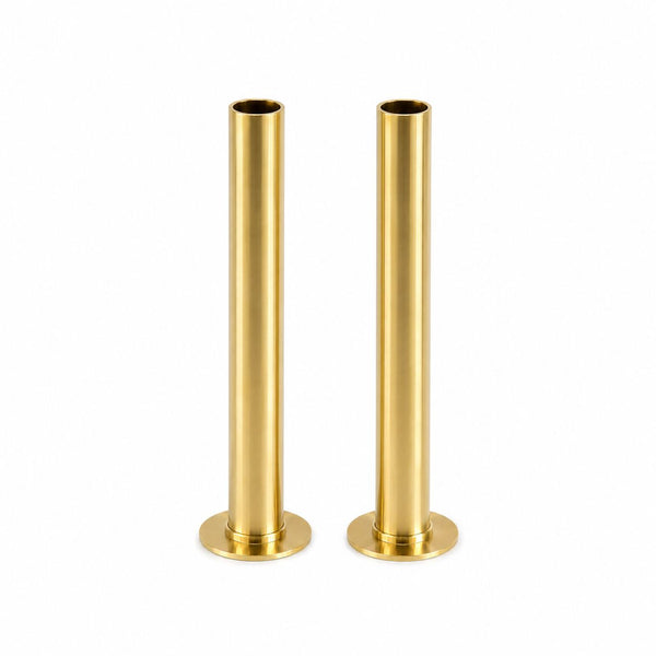 Brushed brass 15mm radiator pipe covers and rosettes pair — Bathroom Republic UK