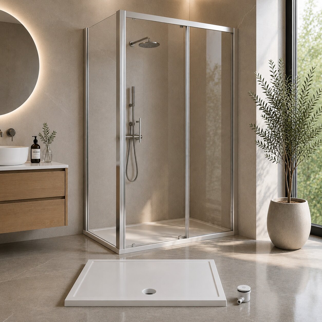 Chrome rectangular shower enclosure with matched shower tray bundle — Bathroom Republic UK