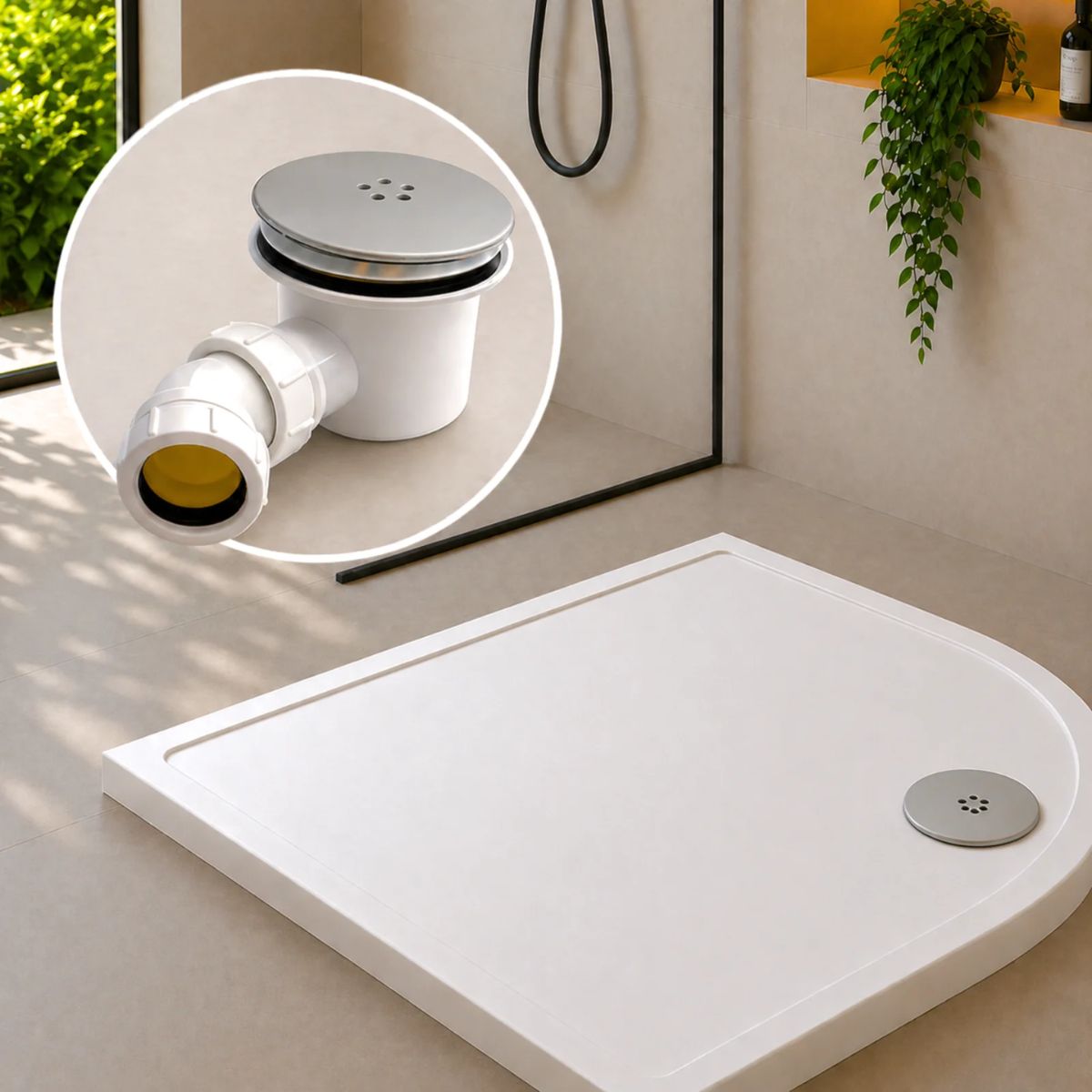 White rectangular shower tray with chrome waste fitting included — Shower Tray and Waste Set at Bathroom Republic UK
