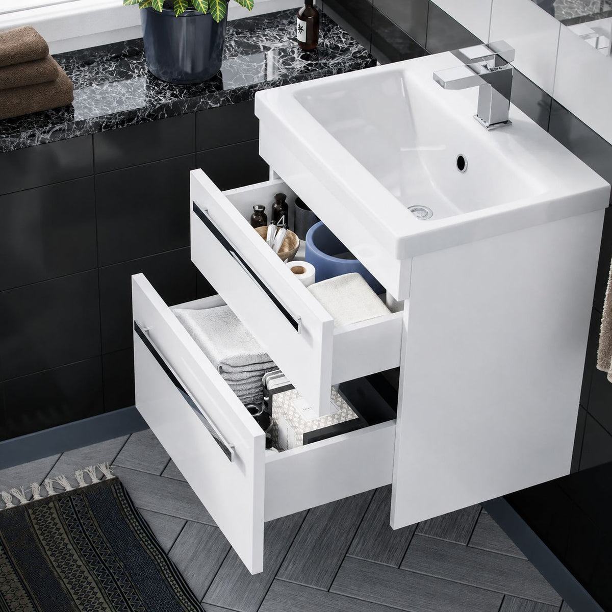 White compact wall-hung vanity unit for a small bathroom – Bathroom Republic UK