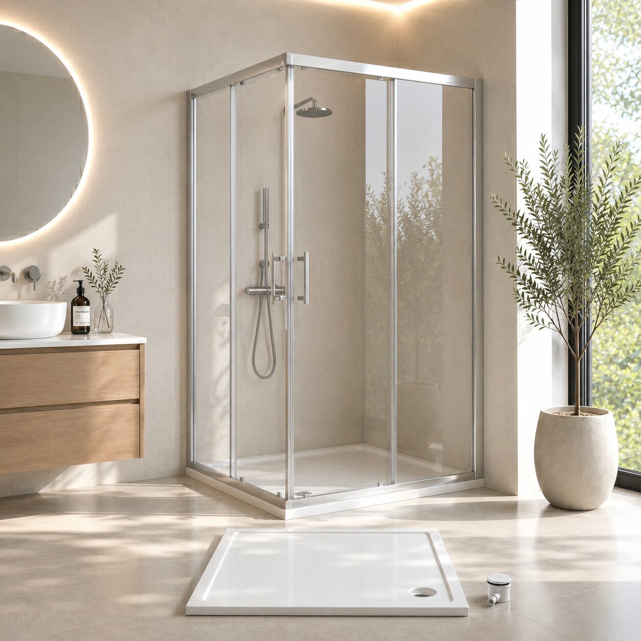 Chrome square shower enclosure with matched square tray for corner installation — Bathroom Republic UK