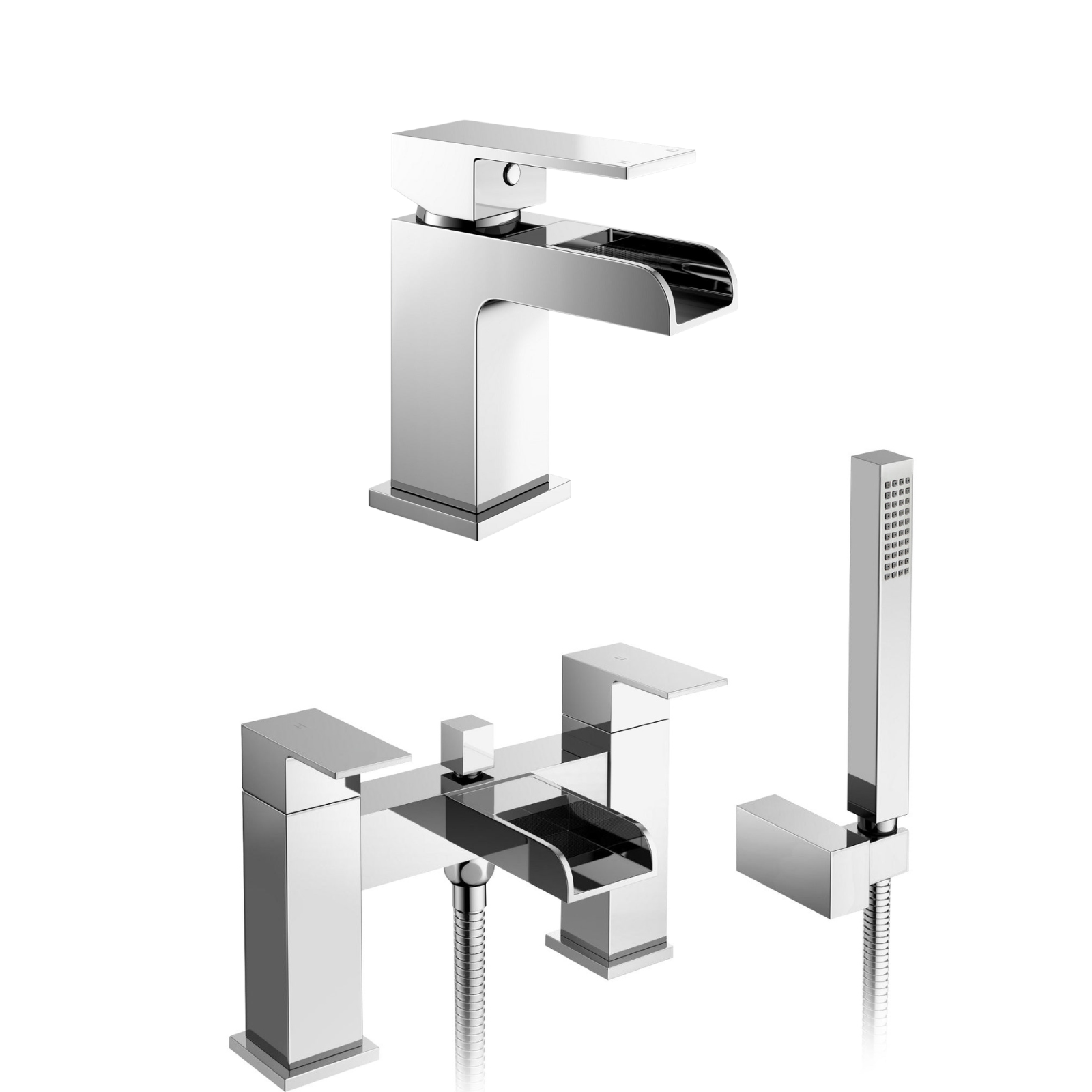 Ozone Contemporary Waterfall Deck Mounted Bath Shower & Basin Sink Mono Mixer Tap Set