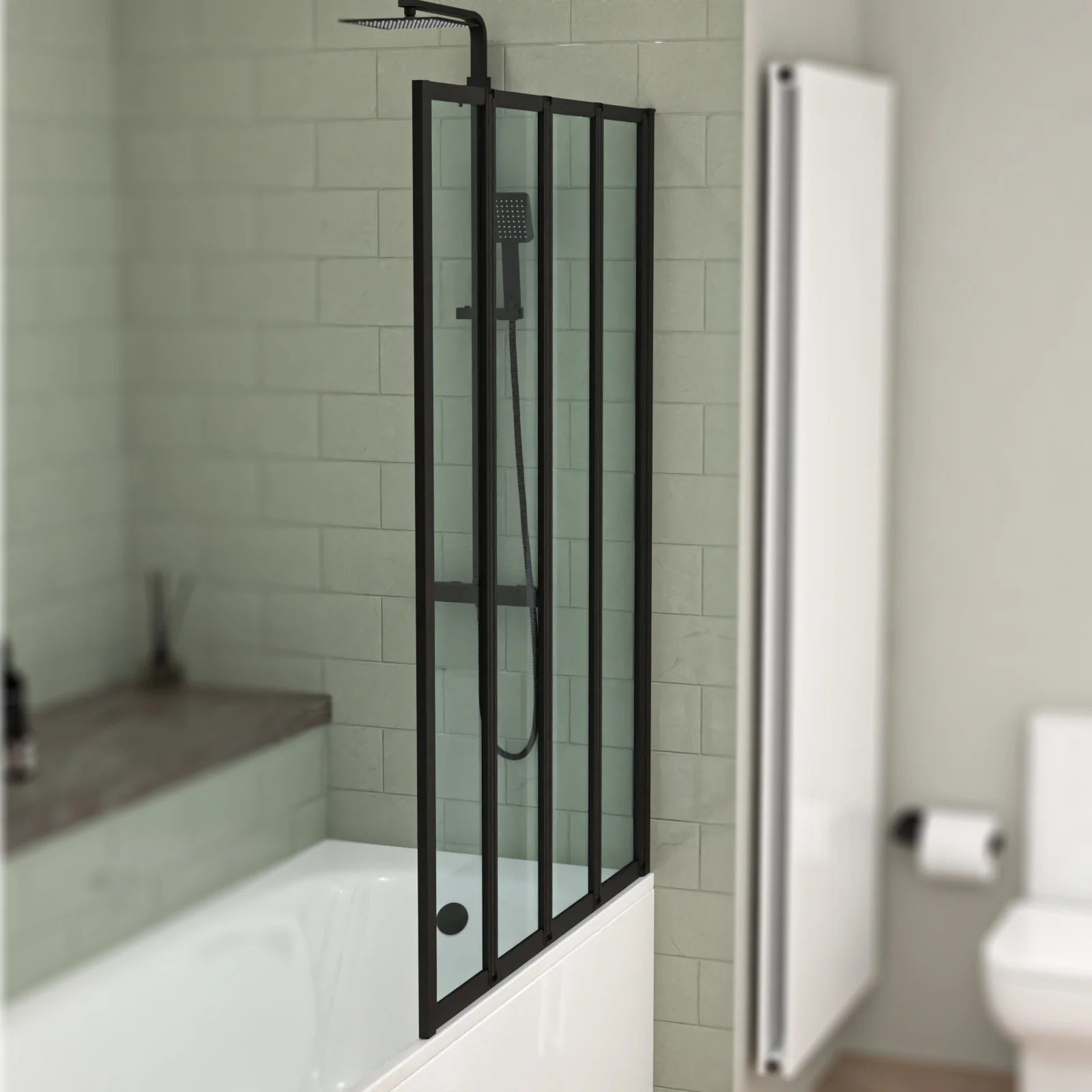 1000x1400mm Bathtub Screen, 4mm Clear Glass - Black Aluminium