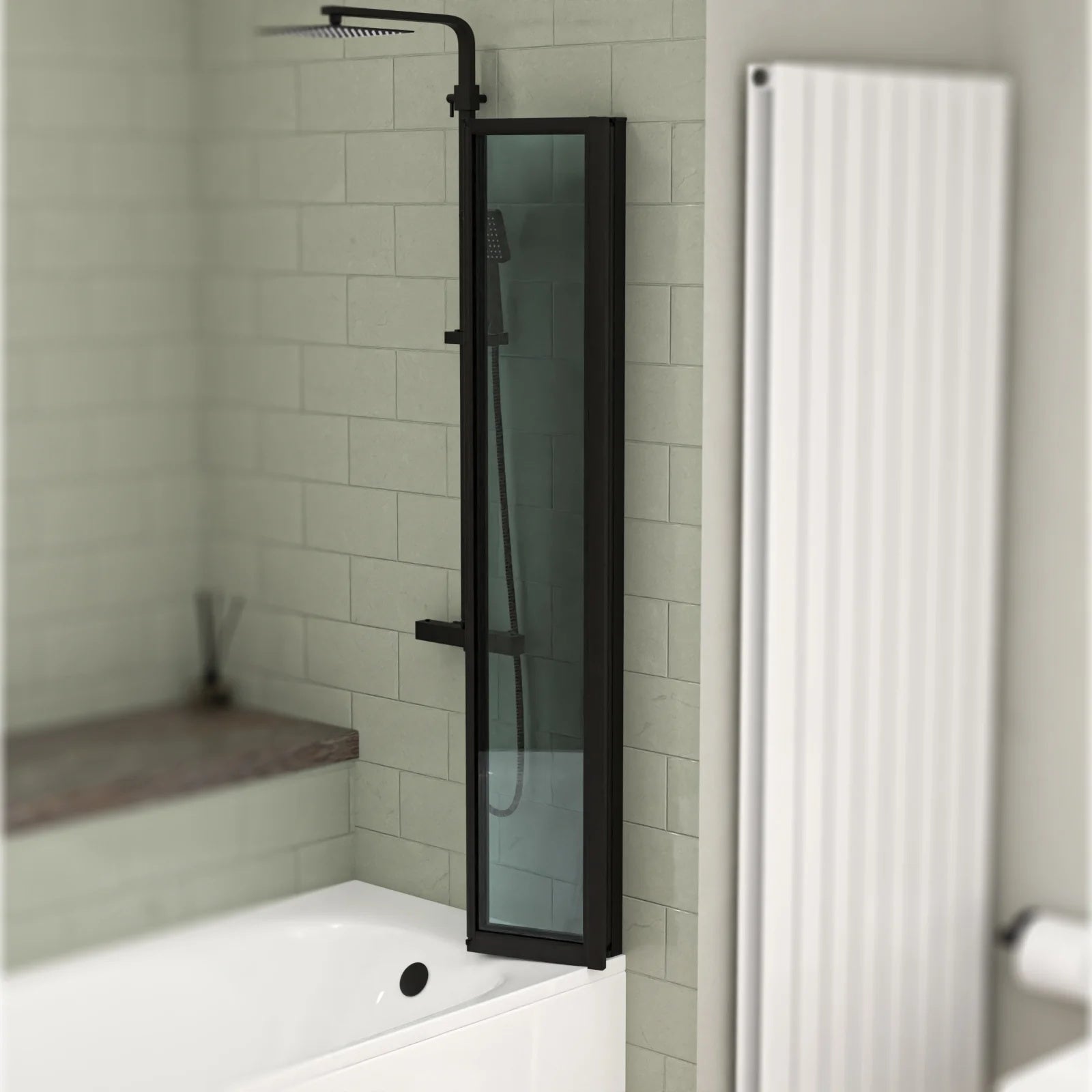 1000x1400mm Bathtub Screen, 4mm Clear Glass - Black Aluminium