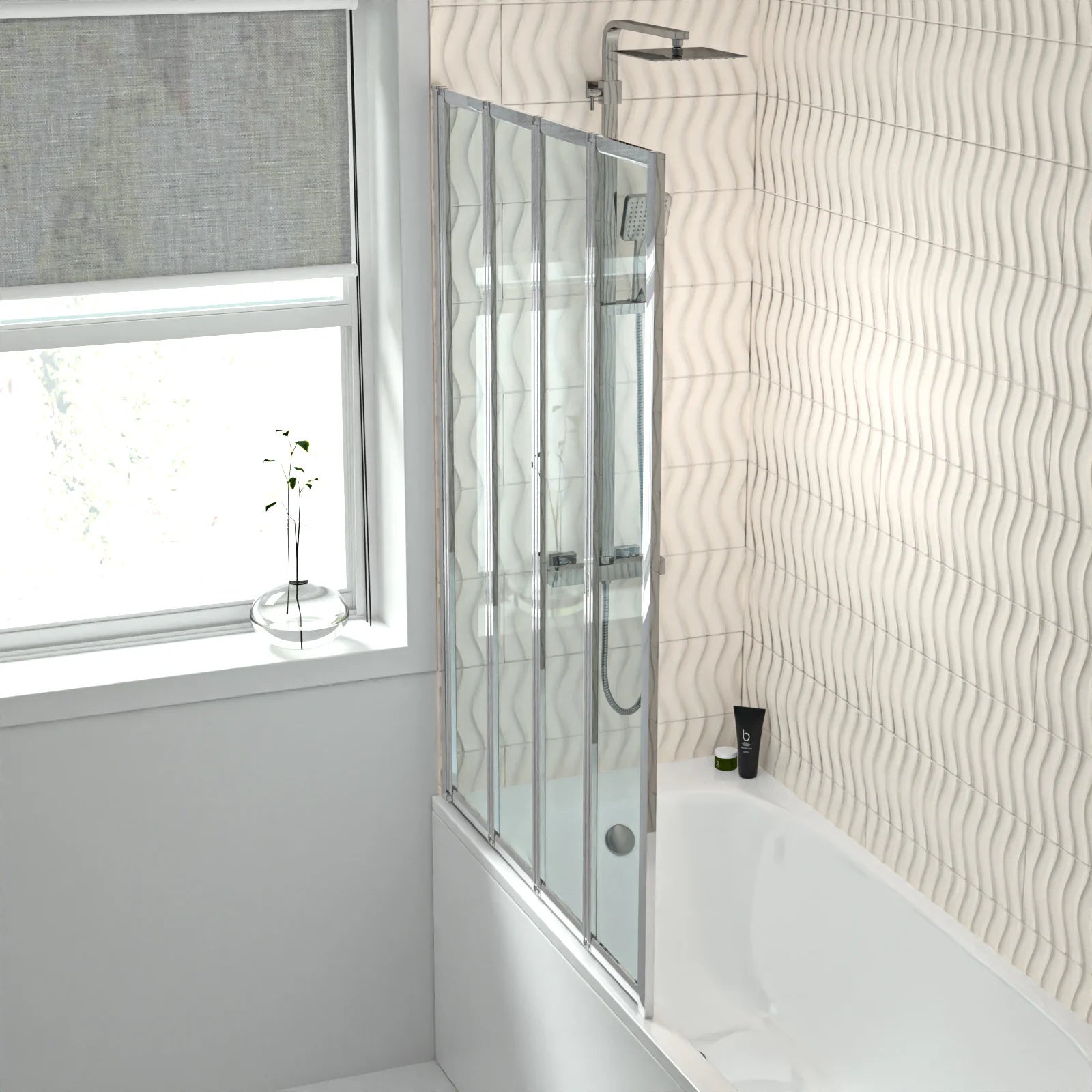 1000x1400mm Bathtub Screen, 4mm Clear Glass - Chrome Aluminium