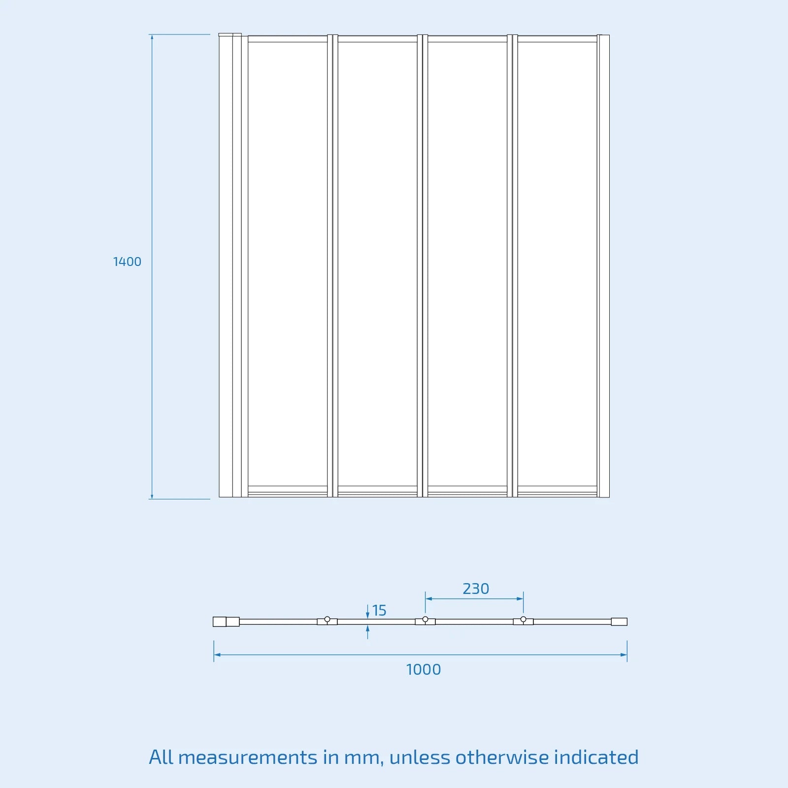 1000x1400mm Bathtub Screen, 4mm Clear Glass - Chrome Aluminium