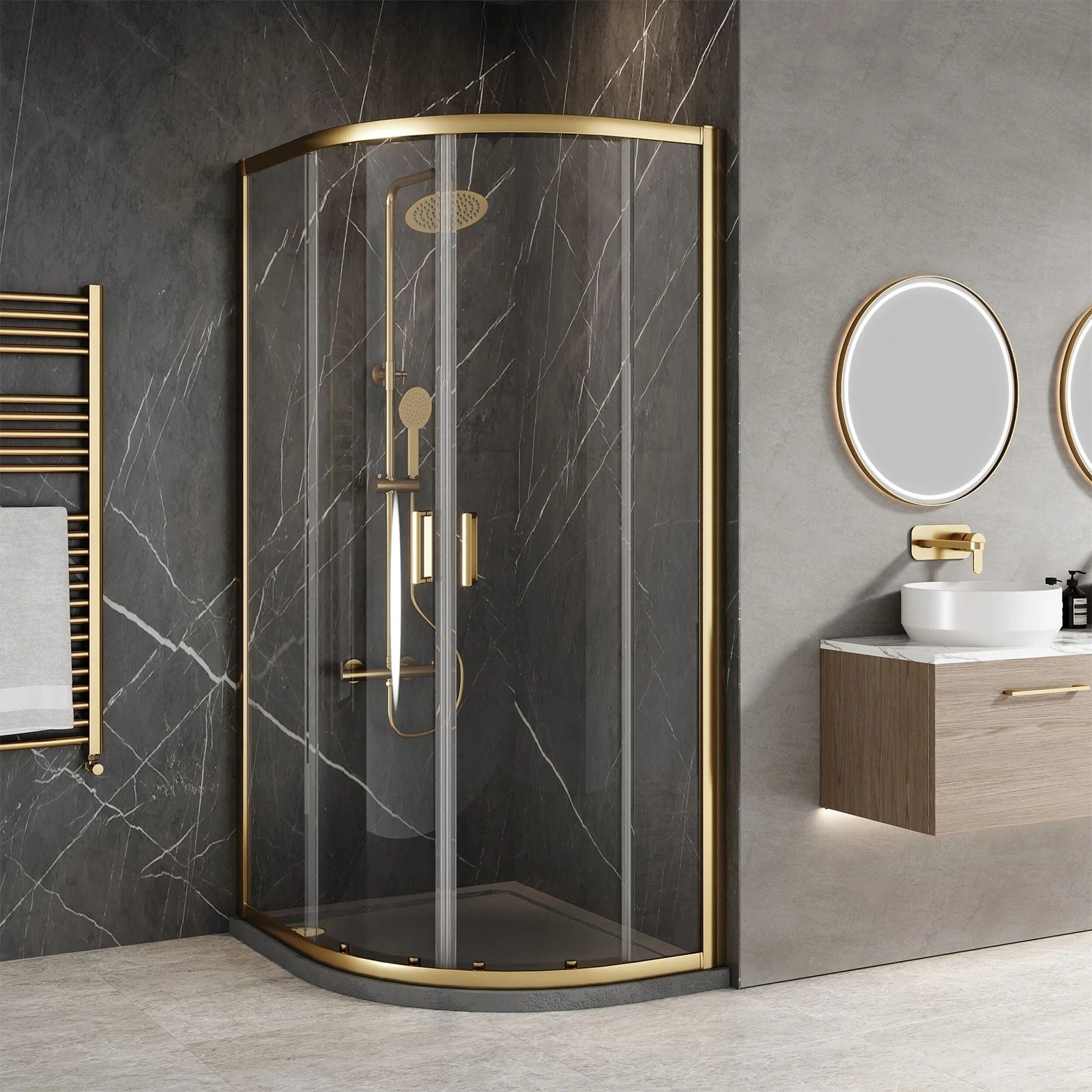 1000x800x1850mm Offset Quadrant Shower Enclosure - Brushed Brass Frame
