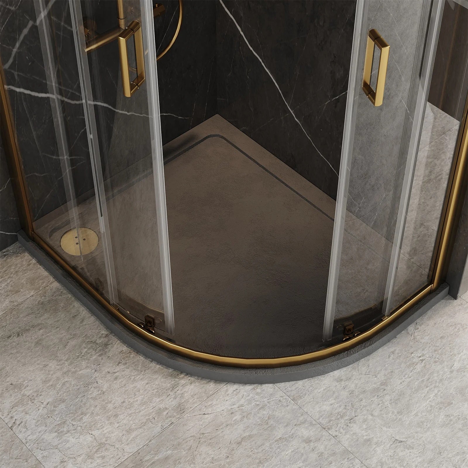 1000x800x1850mm Offset Quadrant Shower Enclosure - Brushed Brass Frame