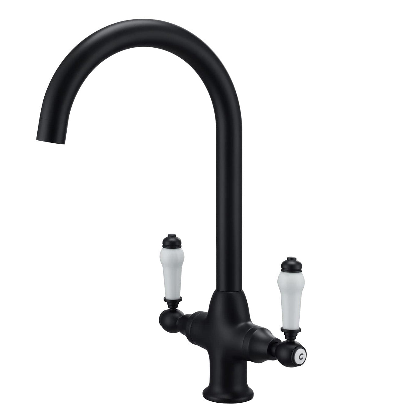 Traditional Matte Black Twin Lever Kitchen Mixer Tap With Swivel Spout