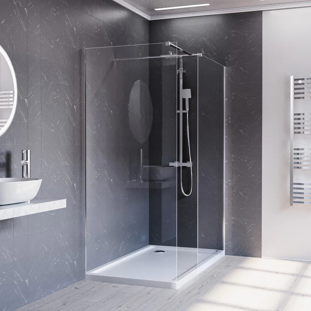 Chrome 900 x 800mm Wet Room Screen 8mm Tempered Glass with Tray