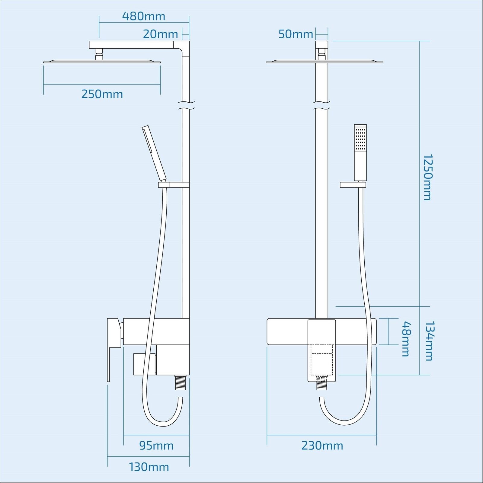 Renan Square Thermostatic Shower Slim Head Mixer & Basin Mixer Tap