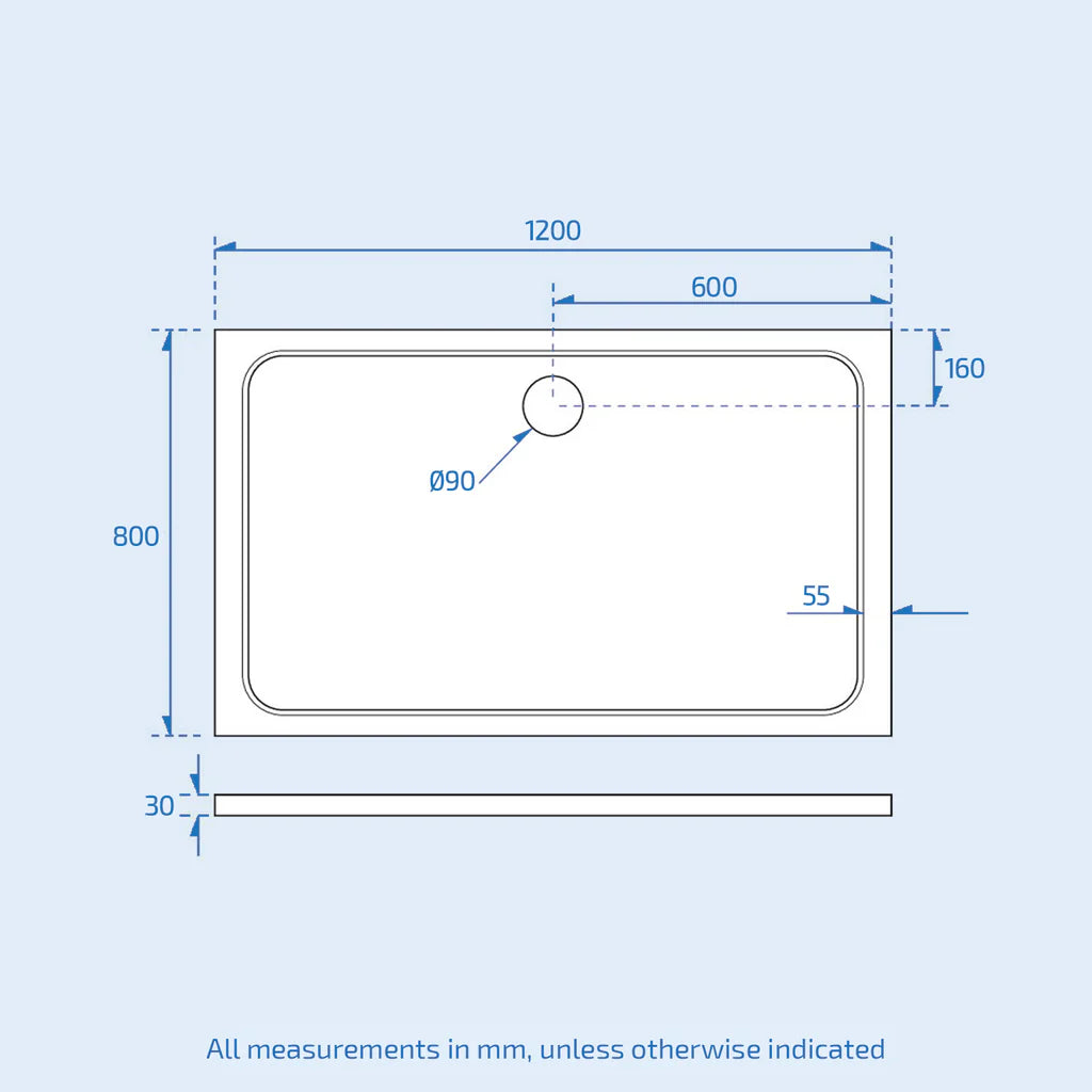1200 x 800 mm Low Profile Rectangular Shower Tray White