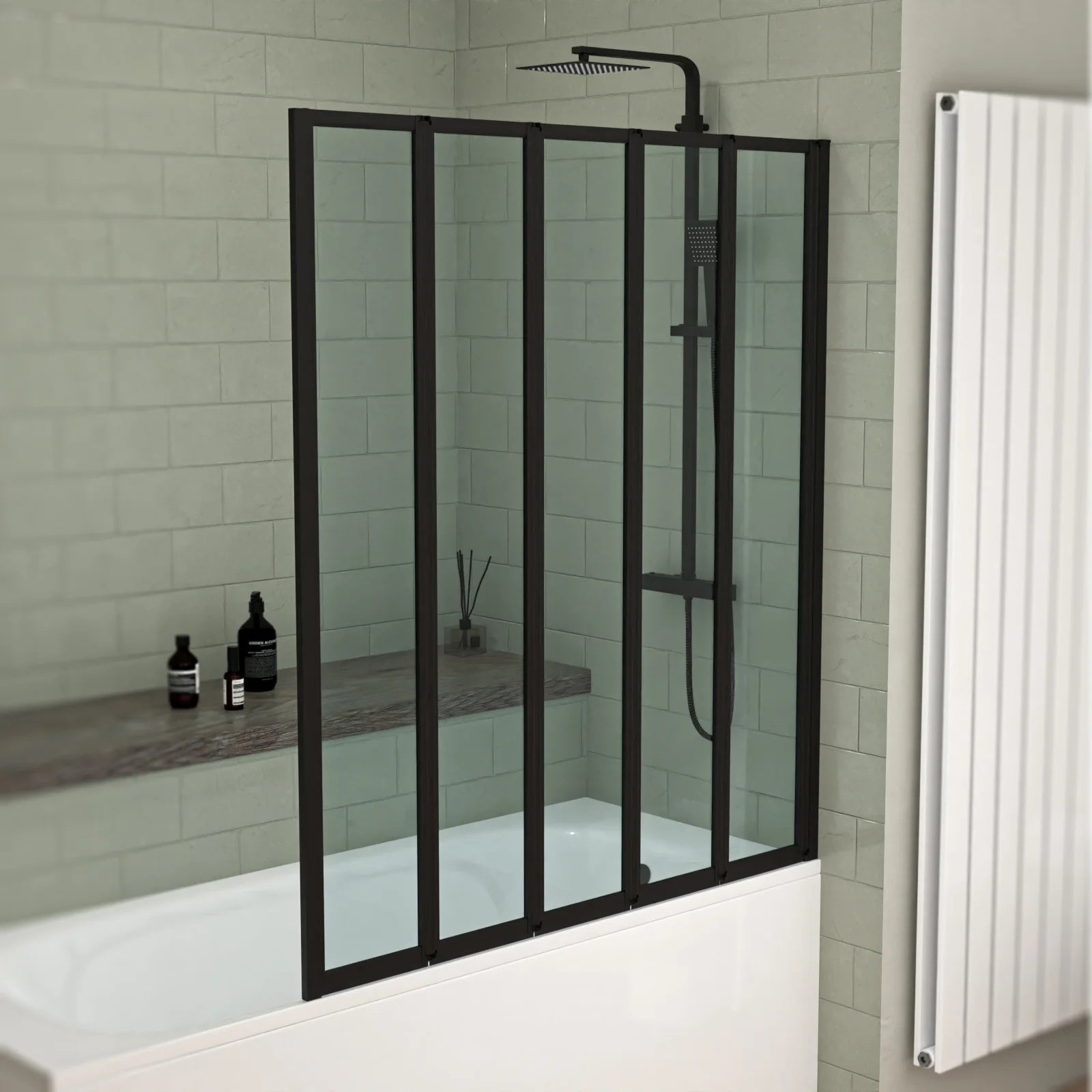 1200x1400mm Bathtub Screen, 4mm Clear Glass - Black Aluminium