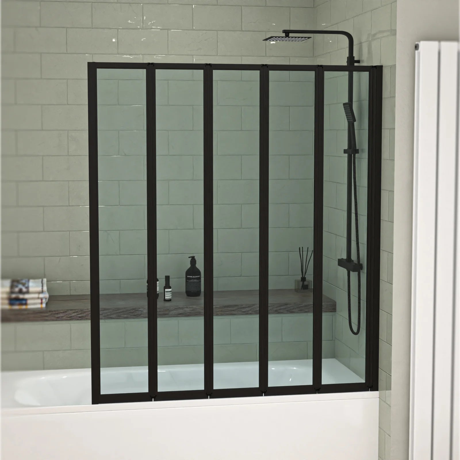 1200x1400mm Bathtub Screen, 4mm Clear Glass - Black Aluminium