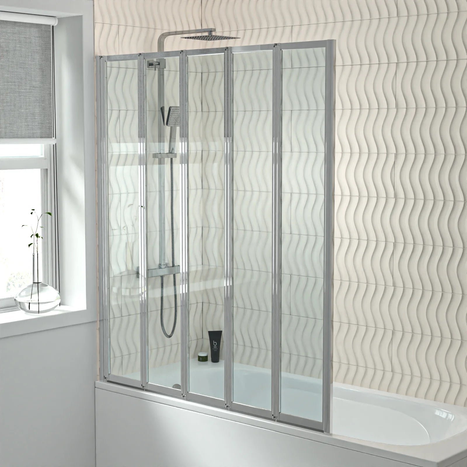 1200x1400mm Bathtub Screen, 4mm Clear Glass - Chrome Aluminium