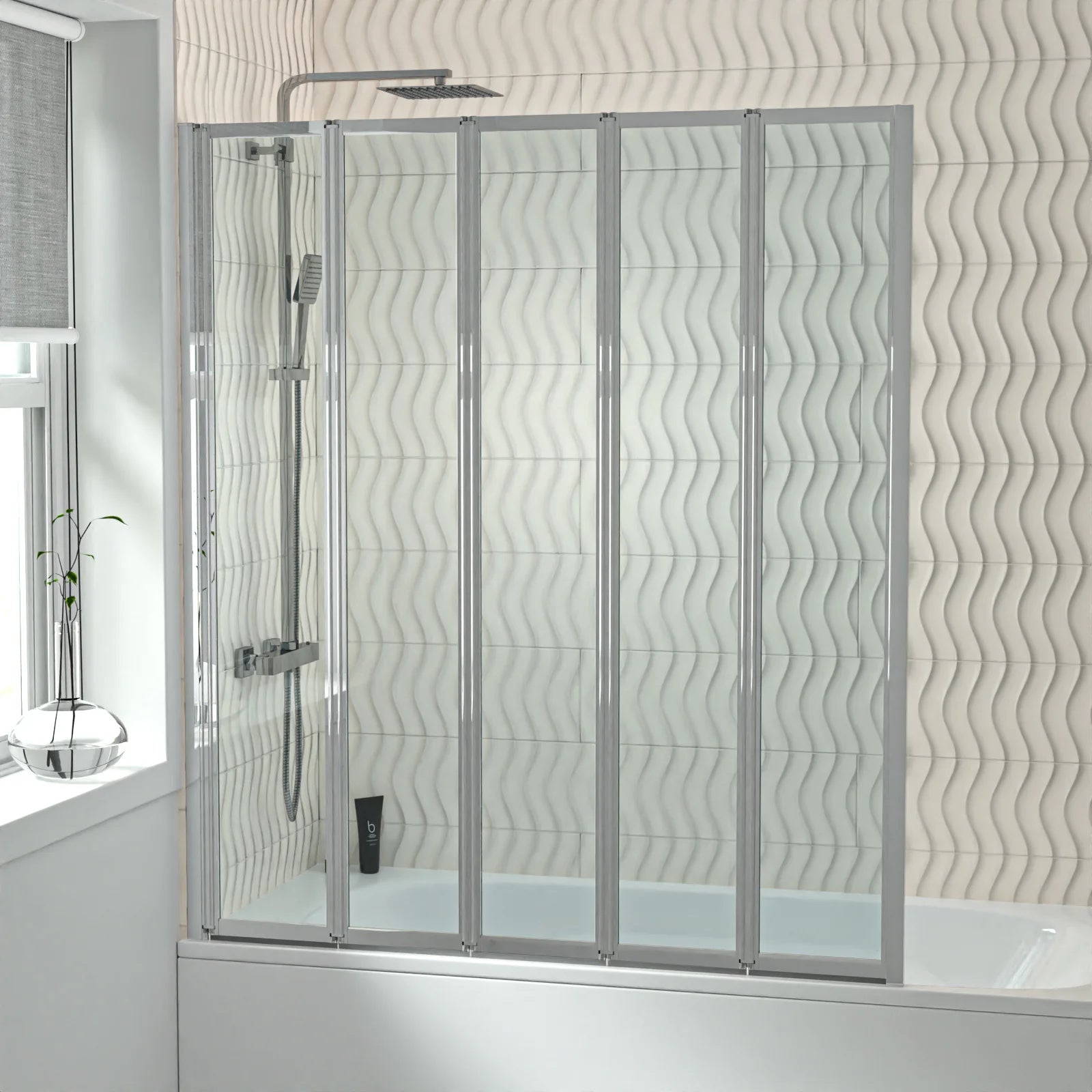 1200x1400mm Bathtub Screen, 4mm Clear Glass - Chrome Aluminium