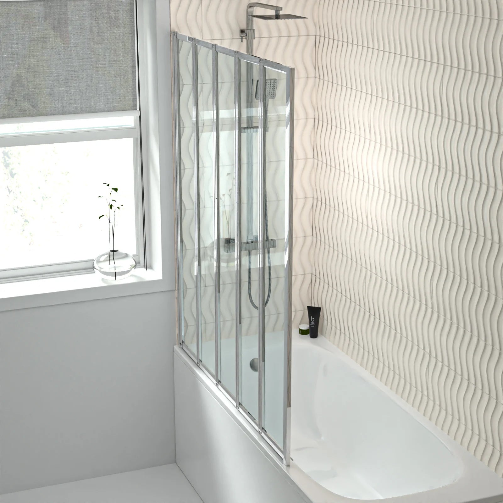 1200x1400mm Bathtub Screen, 4mm Clear Glass - Chrome Aluminium