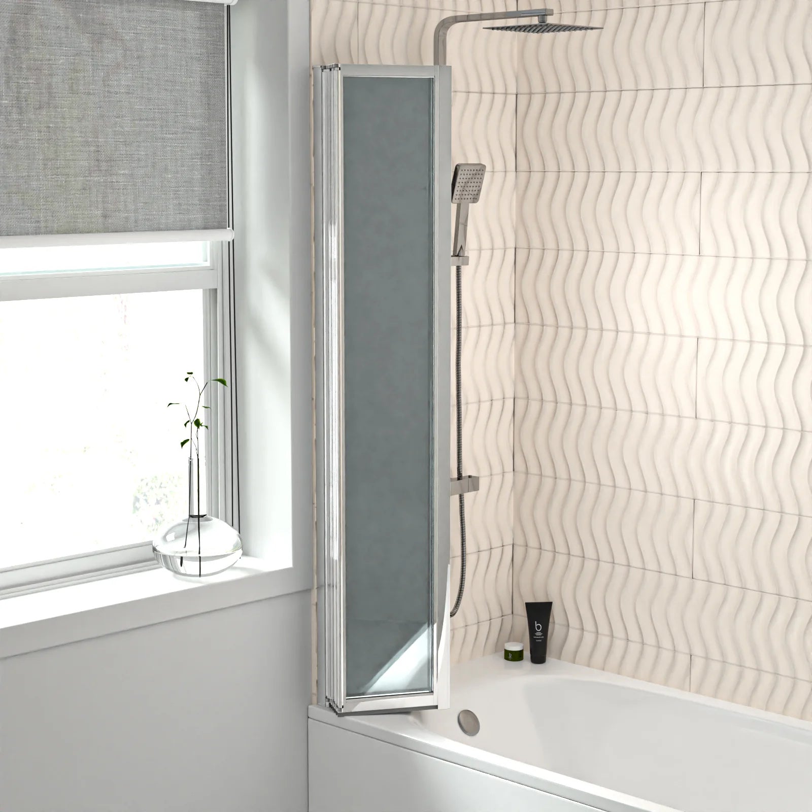 1200x1400mm Bathtub Screen, 4mm Clear Glass - Chrome Aluminium
