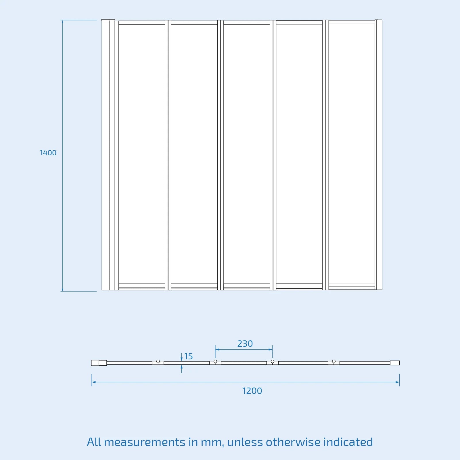 1200x1400mm Bathtub Screen, 4mm Clear Glass - Chrome Aluminium