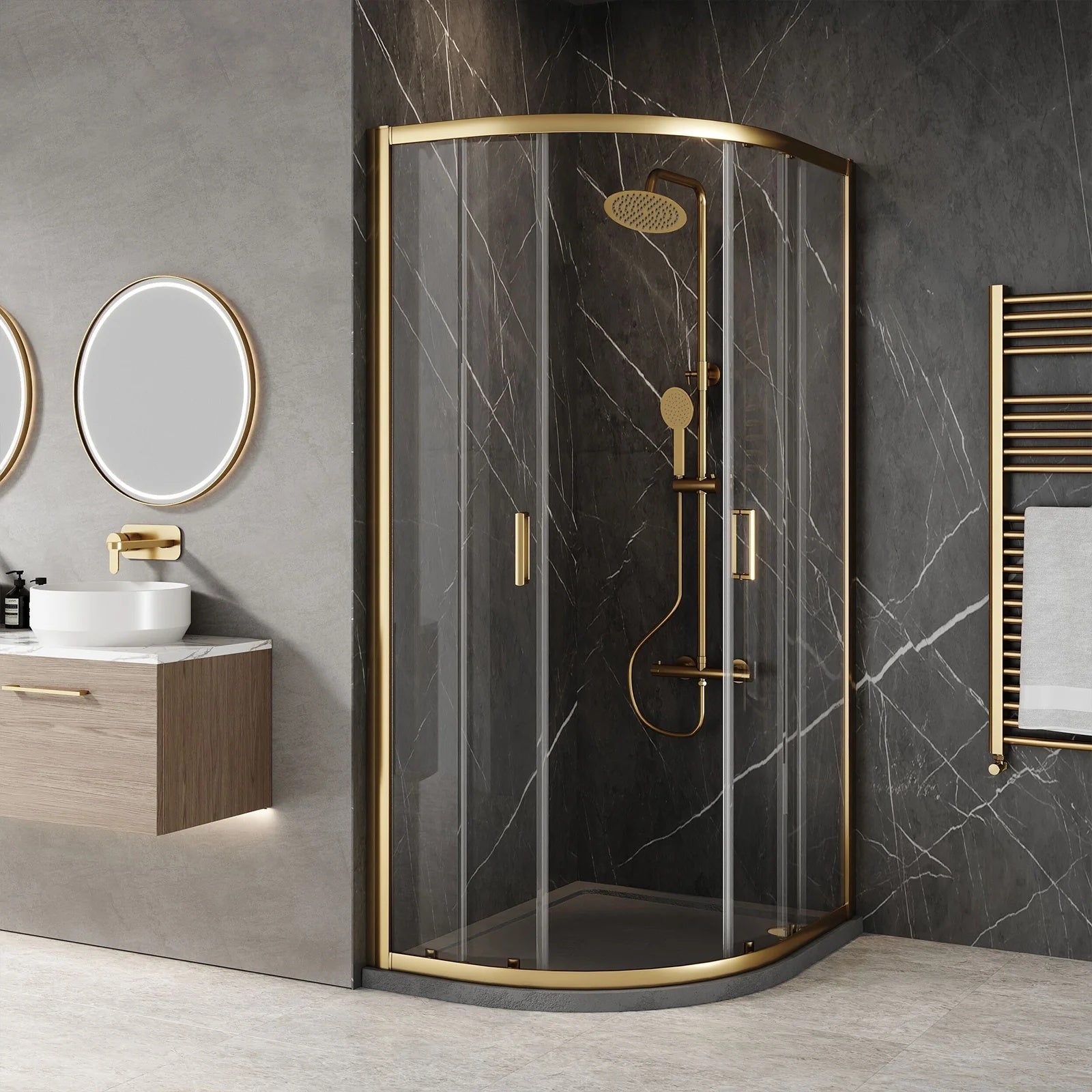 1200x800x1850mm Offset Quadrant Shower Enclosure - Brushed Brass Frame