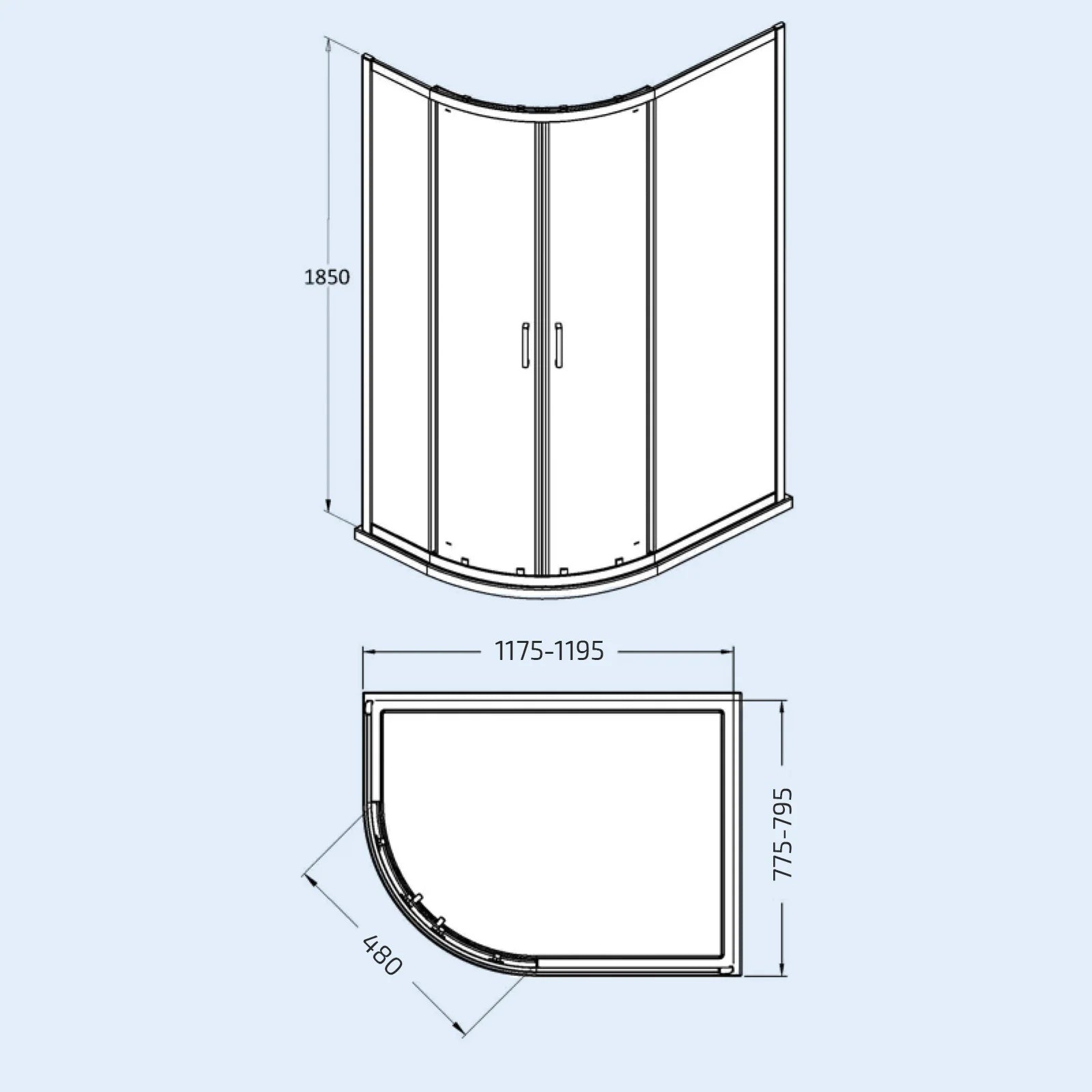 1200x800x1850mm Offset Quadrant Shower Enclosure - Chromed Frame