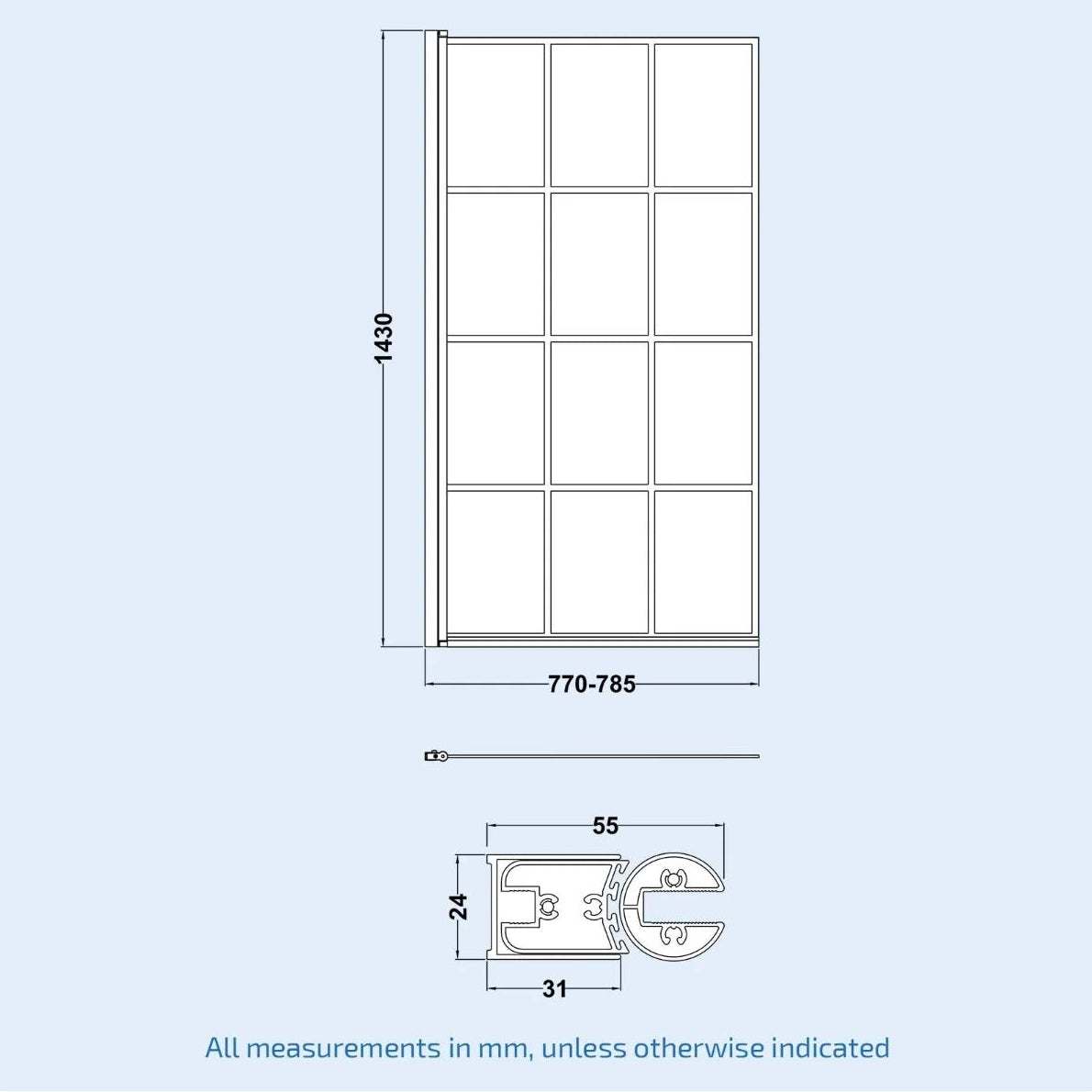1400mm Square Bath with Grid Screen, Exposed Shower, Vanity with Toilet & Taps
