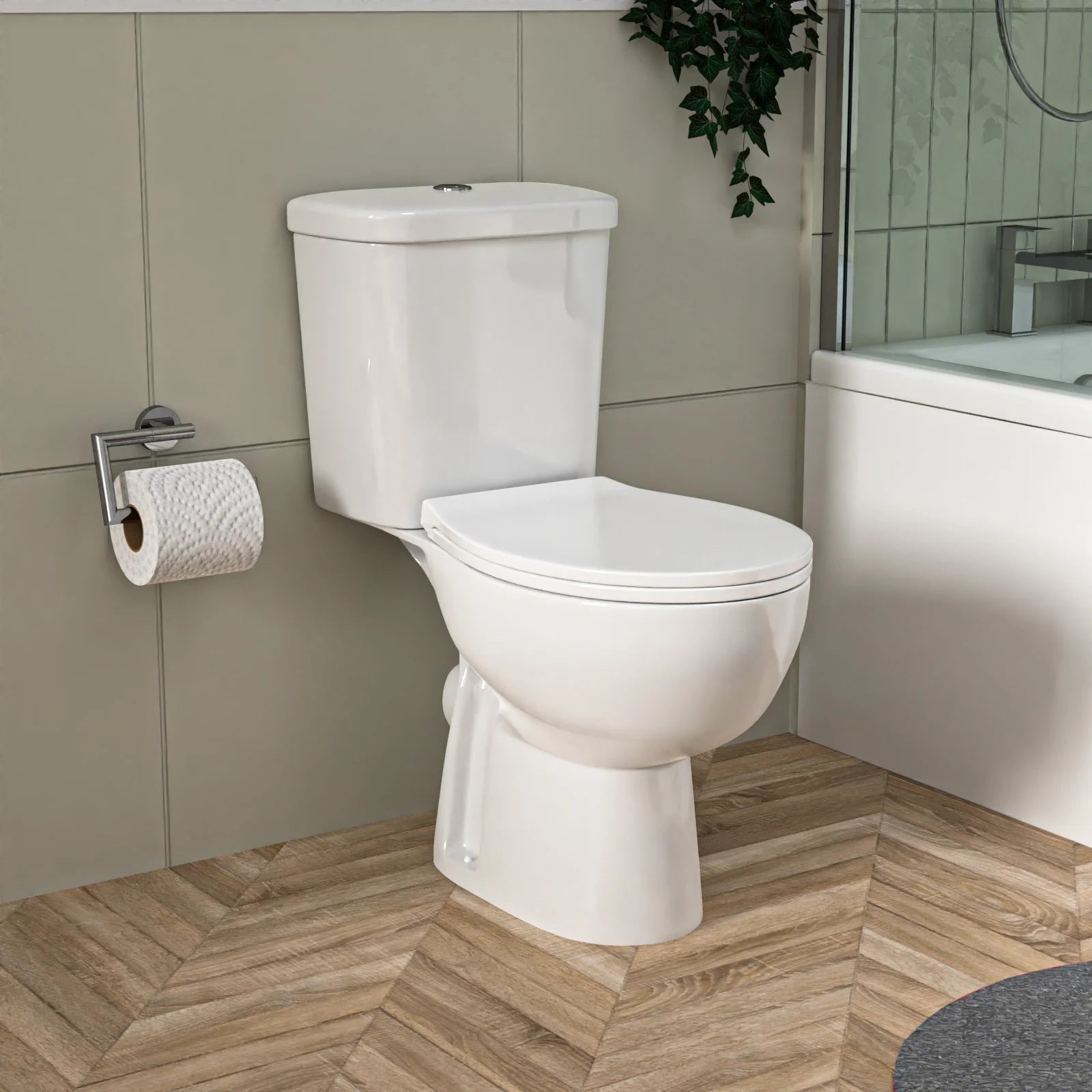 1500mm LH L Shaped Bathroom Suite, Front Panel & Screen With Vanity & Toilet