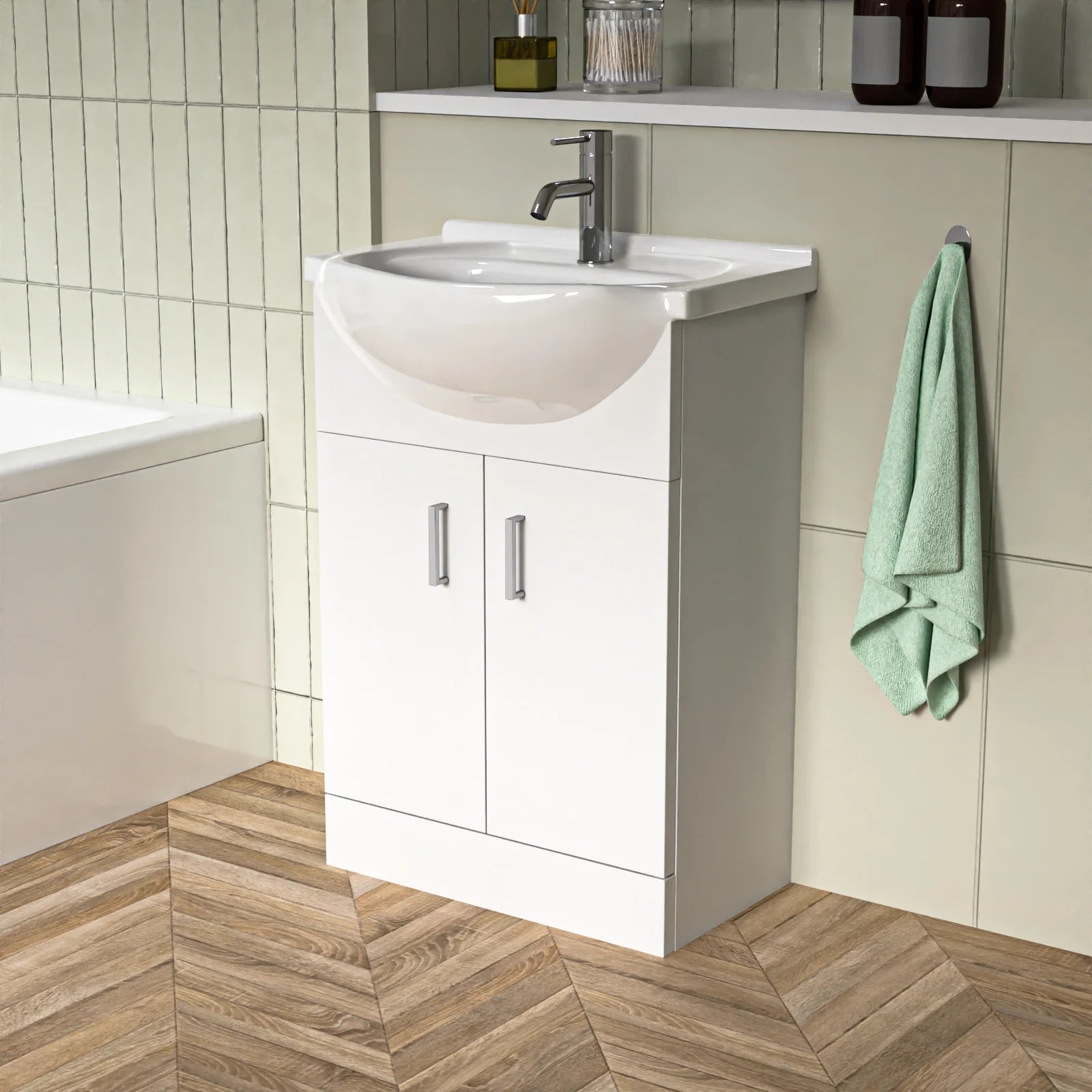 1500mm LH L Shaped Bathroom Suite, Front Panel & Screen With Vanity & Toilet