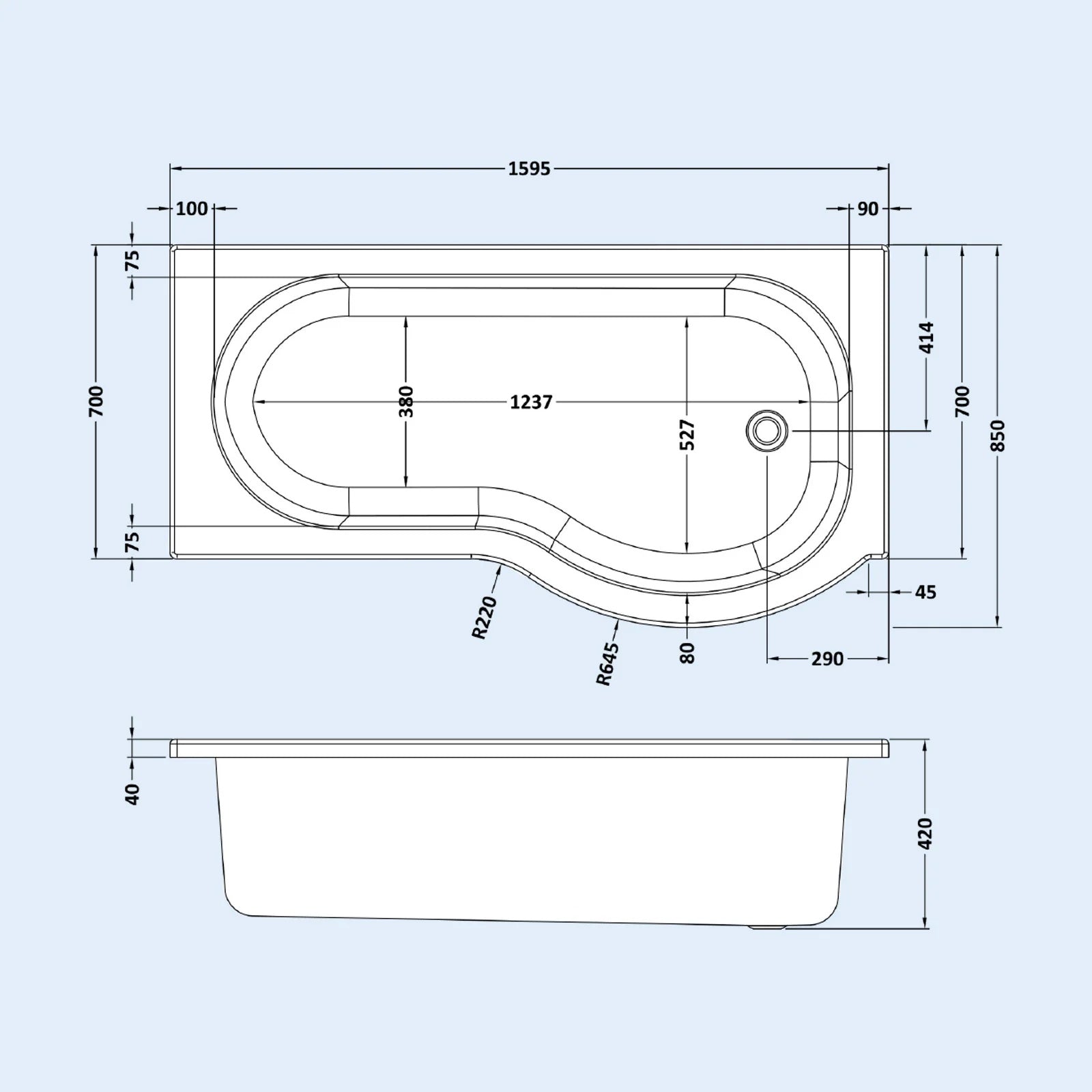 1600mm RH P Shaped Bathroom Suite, Front Panel & Screen With Vanity & Toilet