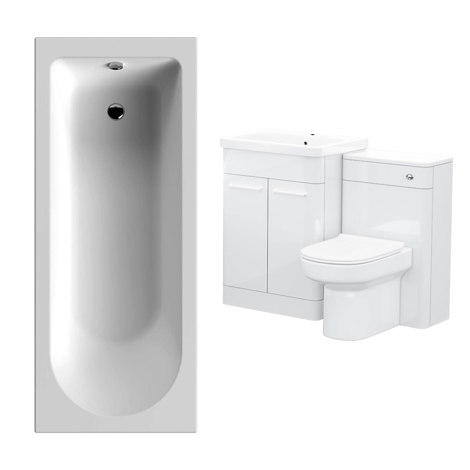 Afern 500mm Basin Vanity Unit, WC Unit, BTW Toilet & Bath Suite White