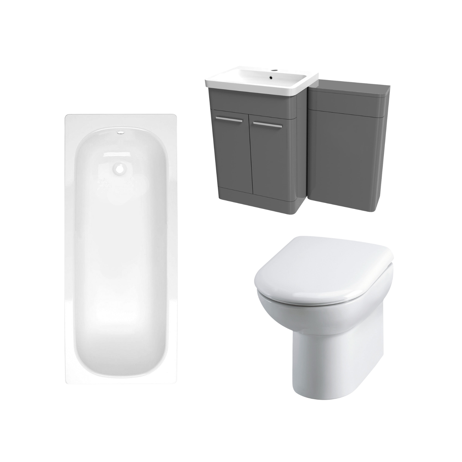 Afern Grey 3 Piece Bathroom Suite Vanity, WC, BTW Toilet & Straight Bath