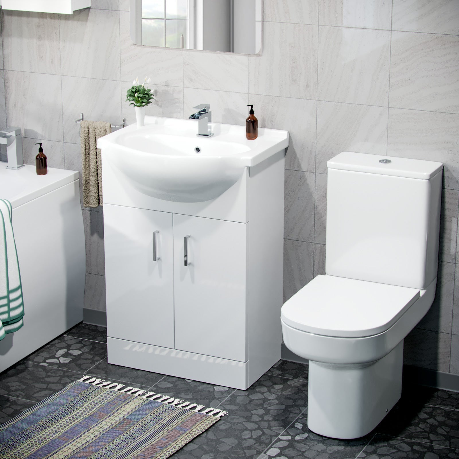 Ellen Bathroom Basin Vanity Unit, Toilet And Bath Suite White