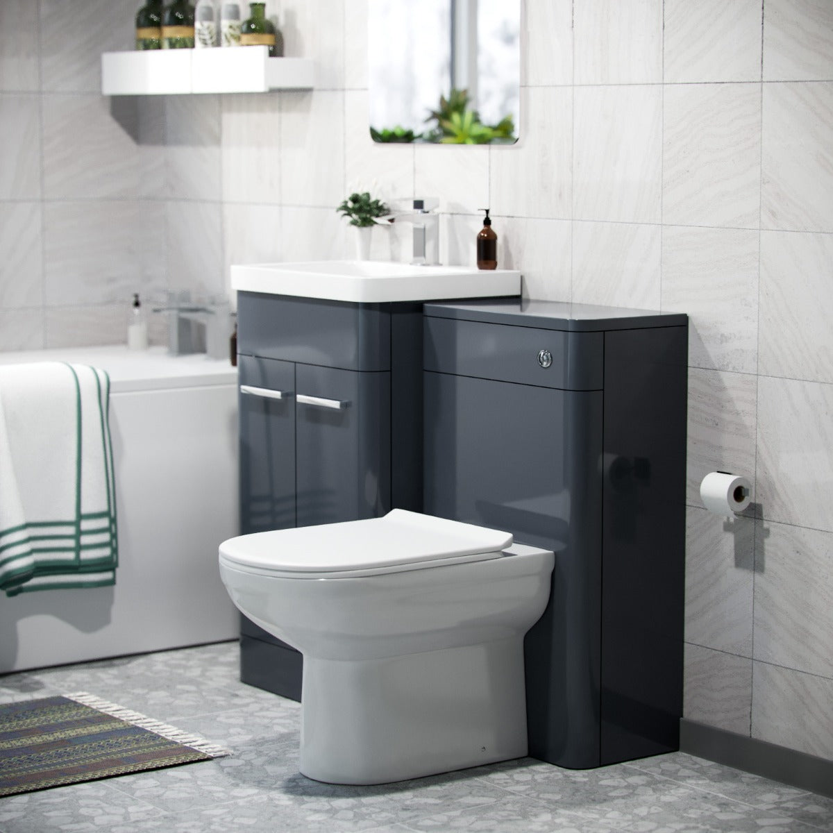 Afern 500mm Basin Vanity Unit, WC Unit, BTW Toilet & Bath Suite Anthracite