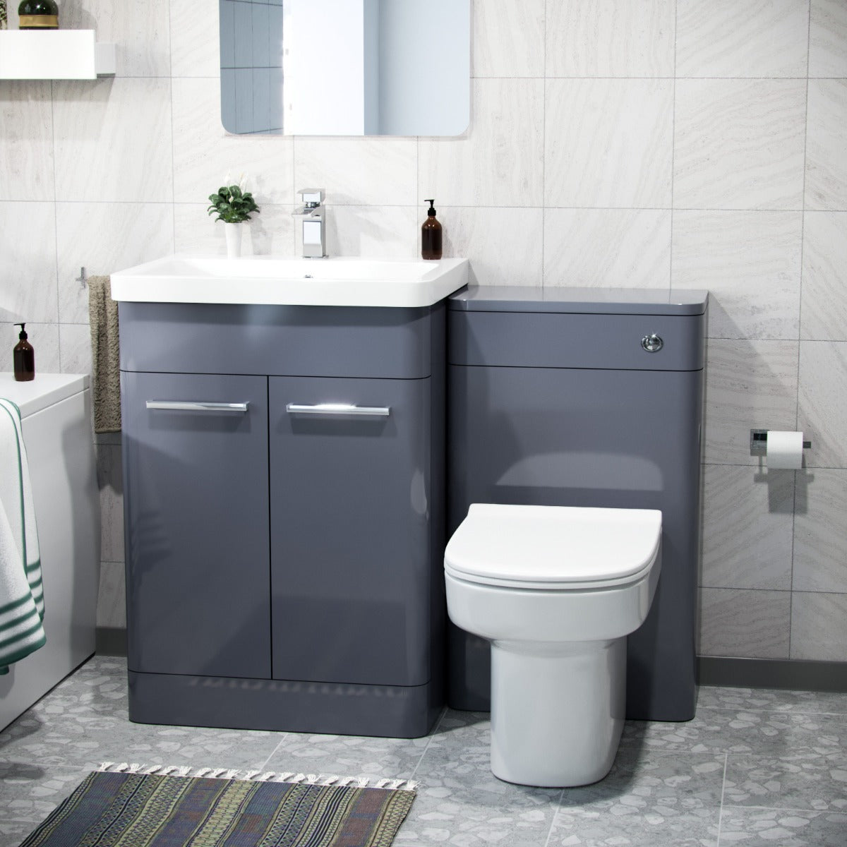 Afern Grey Basin Cabinet WC Unit Toilet & Bath Bathroom Suite