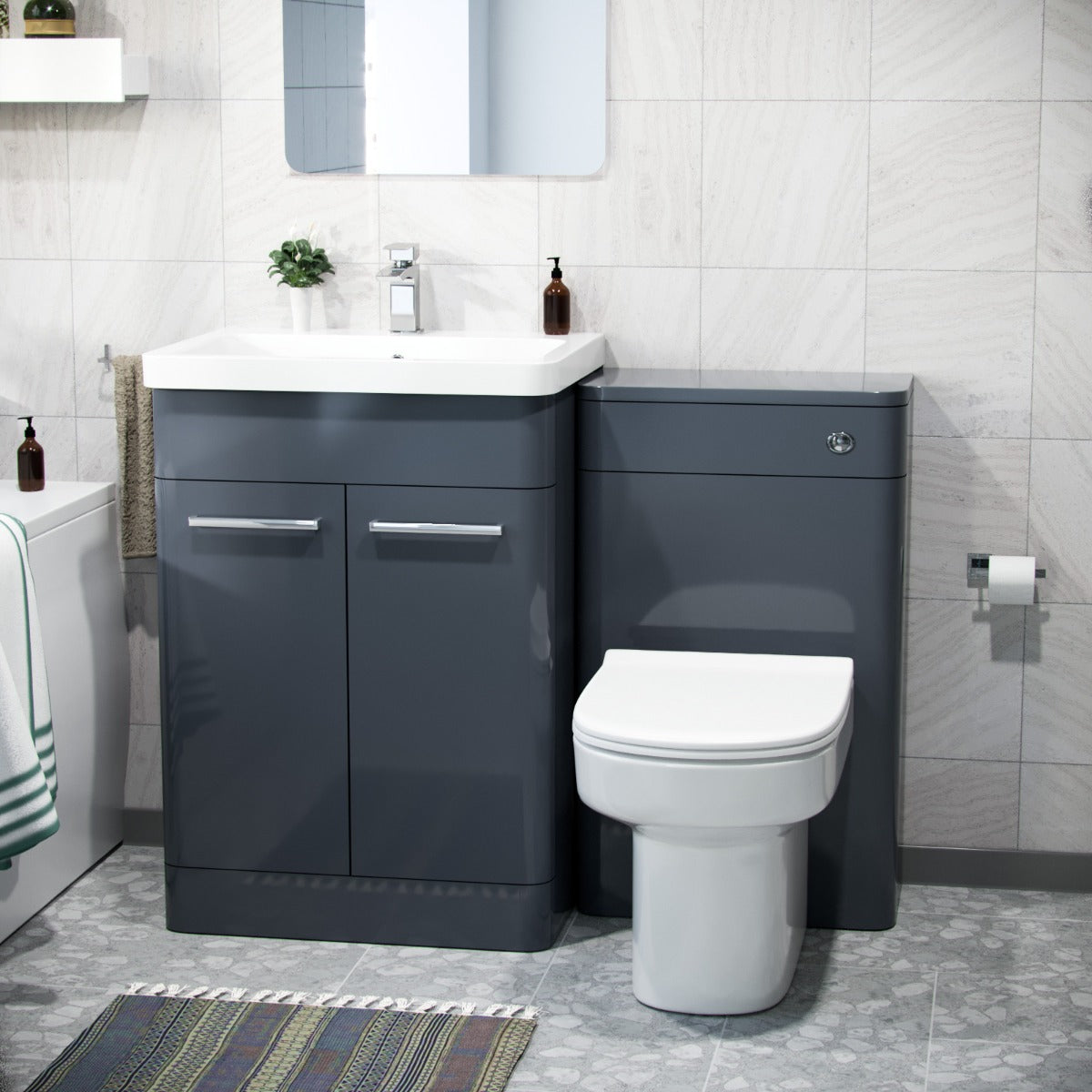 Afern Dark Grey Basin Cabinet, WC Unit, Toilet & Bath Bathroom Suite
