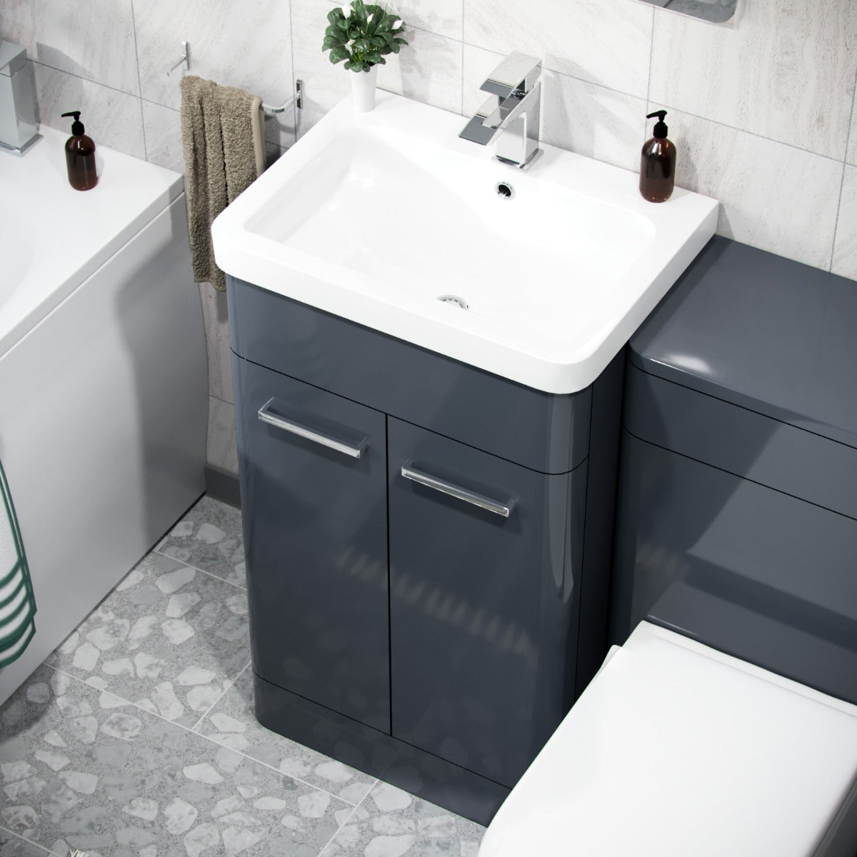Afern 500mm Basin Vanity Unit, WC Unit, BTW Toilet & Bath Suite Anthracite