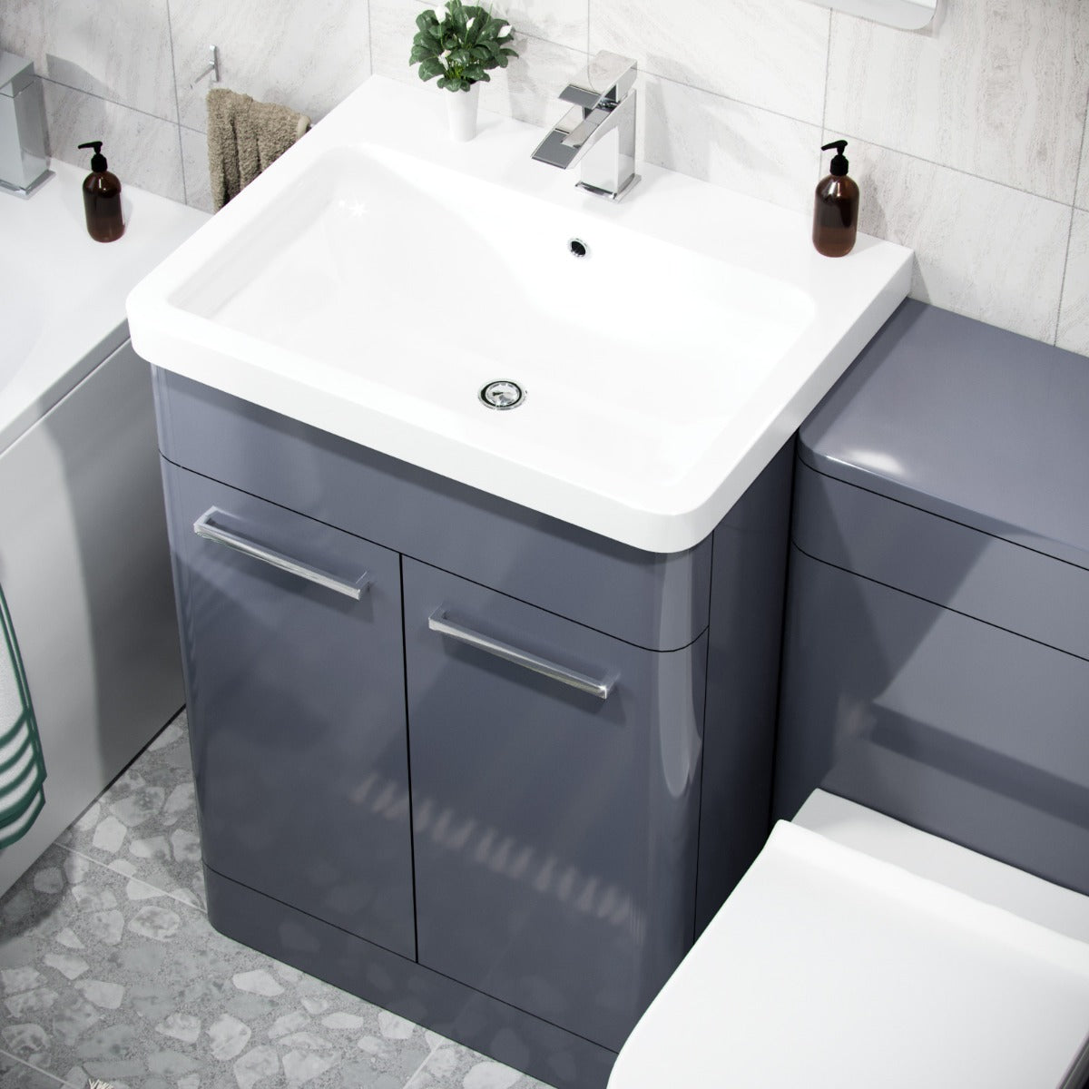 Afern Grey Basin Cabinet WC Unit Toilet & Bath Bathroom Suite