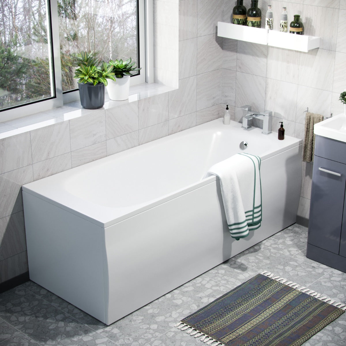 Afern Bathroom Vanity Unit & WC Unit & D-Shape Toilet & Bath Suite Grey